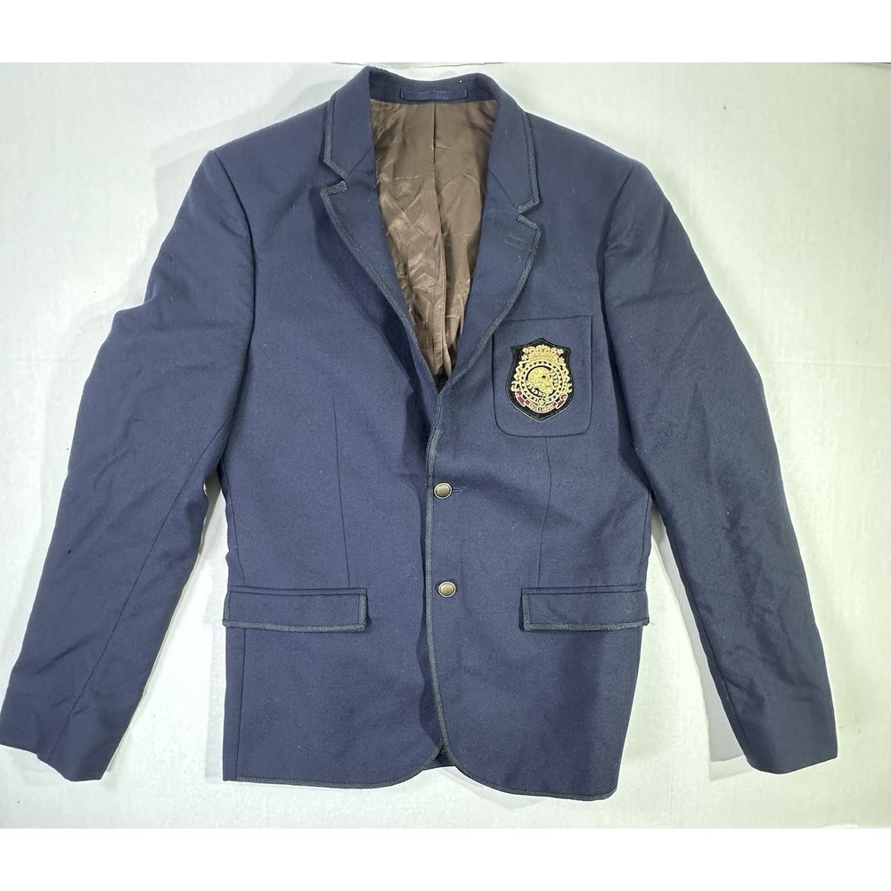 The Kooples Moonlight Skullhead Blazer Navy Wool Fitted 46 Embroidered Crest